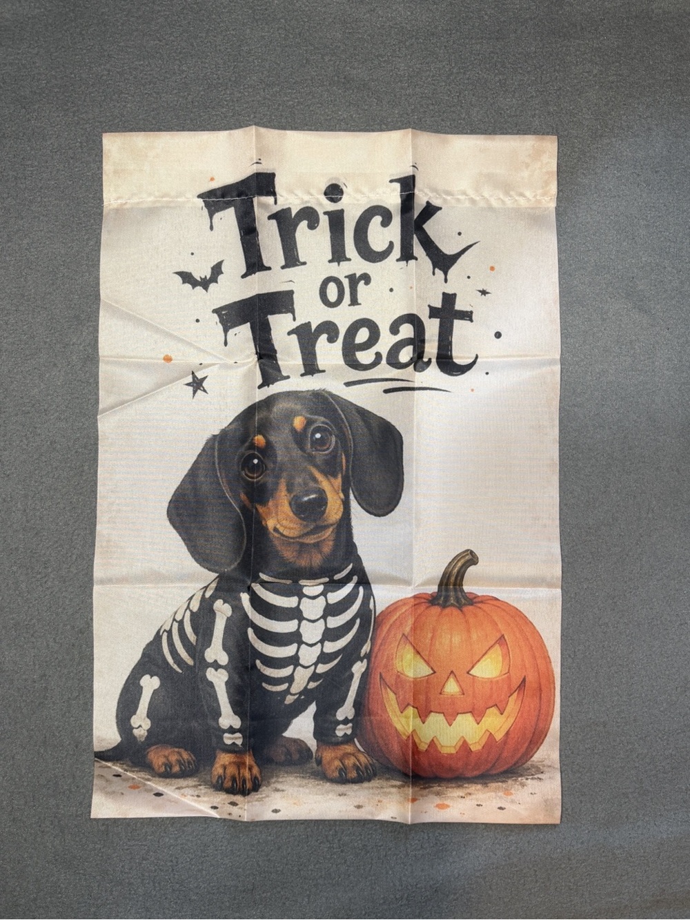 Halloween Dachshund wearing skeleton Trick or Treat Garden Flag
